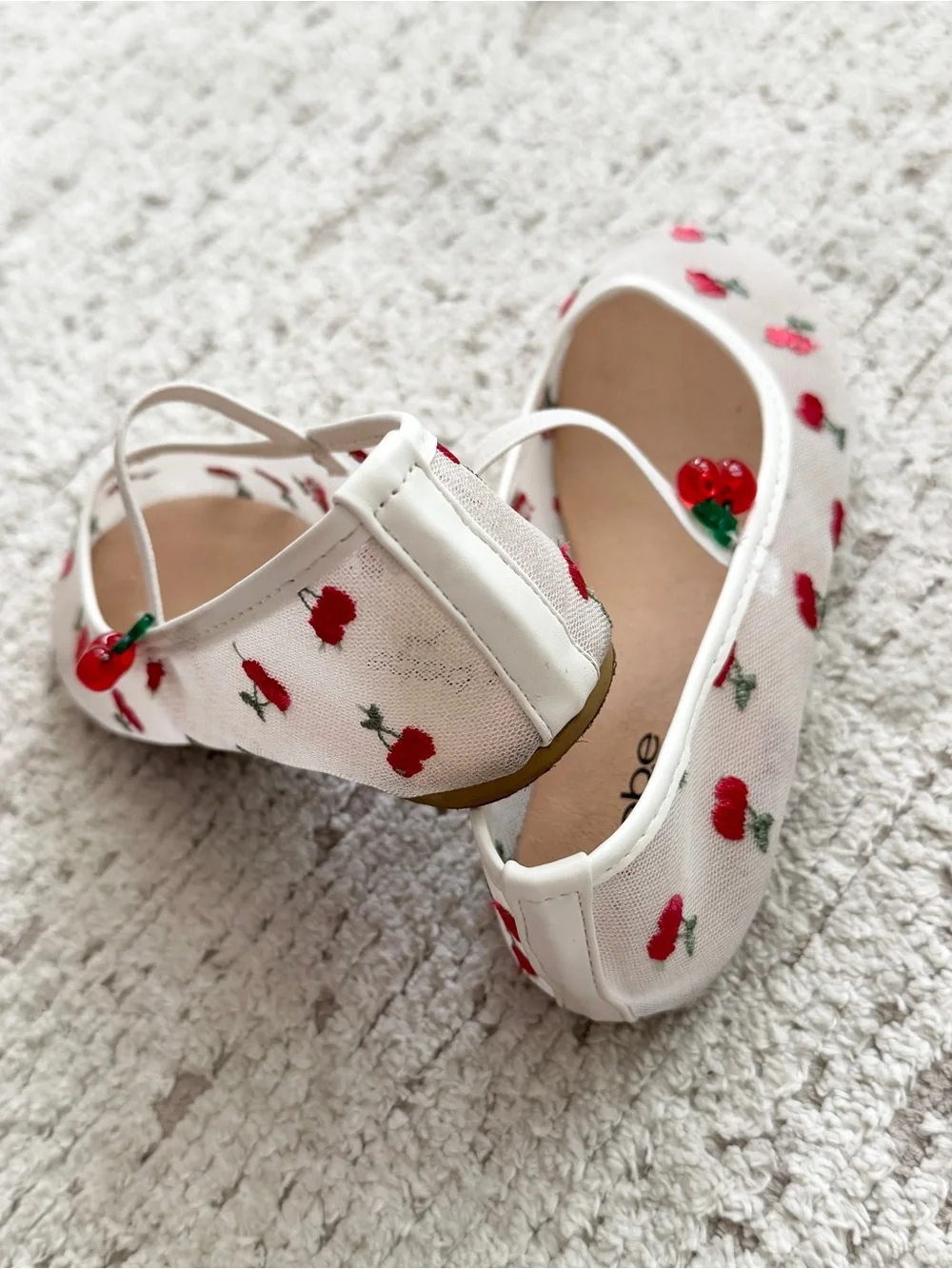 bebe White Mary Janes with Red Cherry Embroidery